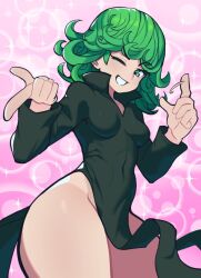 1girls breasts green_hair navel one-punch_man slammo small_breasts tatsumaki thick_thighs