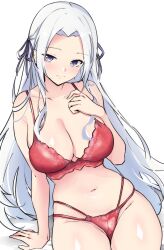 1girls breasts cleavage edelgard_von_hresvelg female female_only fire_emblem fire_emblem:_three_houses grey_hair large_breasts latte_daruta2 looking_at_viewer nintendo purple_eyes red_underwear solo thighs underwear