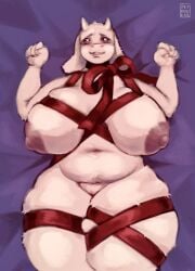 boss_monster furry huge_breasts lying_on_back petroverr ribbons thick_thighs toriel undertale voluptuous voluptuous_female