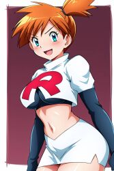 ai_generated blush busty creatures_(company) curvy female female female_only front_view game_freak hi_res highres kasumi_(pokemon) navel nintendo pokemon pokemon_(game) pokemon_rgby pokemon_trainer seraphim_ai smile solo stable_diffusion team_rocket_uniform