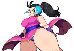 ai_generated black_hair blue_hair bulchi bulma_briefs bulma_briefs chichi dragon_ball dragon_ball_super dragon_ball_z female fusion fusion_character large_breasts mature_female milf novelai solo thick_thighs two-tone_hair