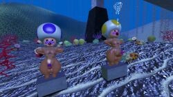 2boys 3d 3d_(artwork) balls big_penis big_thighs black_eyes blue_toad bondage cement_shoes cum curvy drowning half-closed_eyes hands_tied_behind_back humanoid light-skinned_male light_skin male male/male mario_(series) mushroom_humanoid naked nintendo nipples no_nose nude open_mouth penis peril source_filmmaker tailscookie thick thick_hips thick_thighs thighs toad_(mario) underwater wide_hips yellow_toad