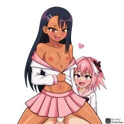 1boy 1girls astolfo_(fate) astolfo_(fate)_(cosplay) cowgirl_position crossover cum fate/apocrypha fate_(series) female femboy femboy_on_female girly hayase_nagatoro hot_spring human male please_don't_bully_me,_nagatoro ride riding riding_penis satsufumi sex