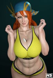 1girls 3d bandana breasts capcom female female_only ginger_hair green_eyes hagiwara_studio high_resolution highres minayle monster_hunter monster_hunter_rise orange_hair solo