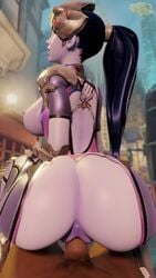 3d anus ass blender blue_hair breasts duo female male overwatch penetration ravioli3d reverse_cowgirl_position straight thick_lips vaginal_penetration widowmaker