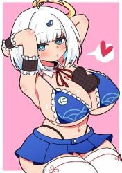 1girls angel big_breasts blue_eyes chocolate chocolate_heart cleavage frilled_bra halo heart huge_breasts looking_at_viewer mole_on_breast navel ninja ryuzen_nikomi short_skirt shortstack solo_focus spoken_heart stockings thong valentine's_day virtual_youtuber vtuber white_hair wide_hips