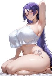 1girls ai_generated breasts fate/grand_order fate_(series) female flyingpancake hips huge_breasts light-skinned_female light_skin long_hair mature_female milf minamoto_no_raikou_(fate/grand_order) purple_eyes purple_hair thick_thighs thighs wide_hips