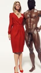 3d 3d_(artwork) amelie_(death_stranding) blender blonde_hair dark-skinned_male death_stranding huge_cock interracial red_dress standing