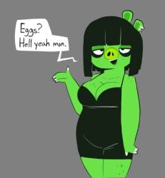 1girls 2d 2d_(artwork) 4_fingers absurd_res angry_birds anthro anthro_only bad_piggies bangs bare_arms bare_legs bare_shoulders bare_thighs bbw big_breasts big_thighs black_clothing black_dress black_eyeshadow black_hair bob_cut breasts chubby chubby_female clothes clothing digital_drawing_(artwork) digital_media_(artwork) dress ear_piercing english english_text exposed_shoulders eyeshadow female female_only fingernails freckles freckles_on_face freckles_on_shoulders freckles_on_thighs fringe front_view furry furry_female furry_only goth goth_girl gray_background green_body green_skin grey_background half-closed_eyes huge_breasts huge_thighs humanoid legs_together looking_at_viewer makeup mascara medium_hair narrowed_eyes no_bra no_humans pierced_ears piercing pig pig_(angry_birds) pig_ears pig_girl pig_nose revealing_clothes rovio rovio_entertainment simple_background skimpy skimpy_clothes skimpy_dress smile smiling smiling_at_viewer smooth_skin solo solo_female speech_bubble sqwunx_(artist) standing talking talking_to_viewer teeth teeth_showing text the_angry_birds_movie thick_thighs thighs thighs_together tight_clothing tight_dress tight_fit upper_body