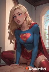 1boy 1girls ai_generated blonde_hair blue_eyes blush cowgirl cowgirl_position dc dc_comics female female female_focus kara_danvers kara_zor-el karen_starr large_penis long_hair long_penis penis pov riding riding_penis rolling_eyes sarahvividart seductive sex shiny_skin supergirl superheroine vaginal_penetration vaginal_penetration vaginal_sex