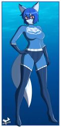 anthro bodysuit breasts fred715 full_body hand_on_hip miyaba_(fred715) oc original_character superhero superhero_costume superheroine tagme tail