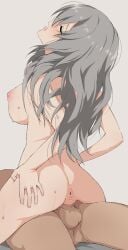 1boy 1girls absurd_res absurdres anus closed_eyes completely_nude completely_nude_female cowgirl_position evzeva eyebrows_visible_through_hair female female_on_top grabbing_own_ass grey_background grey_hair hand_on_own_ass head_back honkai:_star_rail honkai_(series) hoyoverse large_breasts long_hair male mihoyo nipples open_mouth sex stelle_(honkai:_star_rail) sweat vaginal_penetration