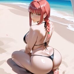 ai_generated ass big_ass big_breasts bikini bikini_bottom bikini_top braided_hair breasts chainsaw_man curvy curvy_figure looking_at_viewer looking_back makima_(chainsaw_man) orange_eyes orange_hair top_view xland