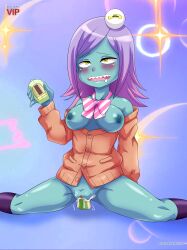 1girls alien alien_girl bbmbbf blush breasts drooling female female_only masturbation midori_(space_patrol_luluco) nipples open_mouth palcomix palcomix_vip palcomixvip.com pussy pussy_juice sex_toy sharp_teeth solo space_patrol_luluco teeth tongue vaginal_insertion vibrator vibrator_in_pussy