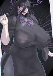 1girls clothing female female_only fully_clothed gigantic_breasts hex_maniac huge_breasts human lactation lactation_through_clothes pokemon smug_ghost solo solo_female tight_clothing