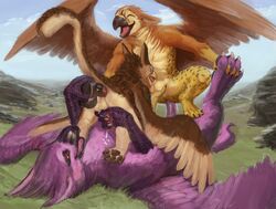 anal anal_sex anthro anthro_on_feral arith_(arith_the_gryphon) arith_the_gryphon avian ball_fondling balls cum cumshot dildo dildo_sitting ejaculation erection felid feline feral fondling furry fynath group group_sex gryphon handjob hybrid killioma male mammal oral orgasm outside penetration penis sex sex_toy threesome wings yaoi zoophilia