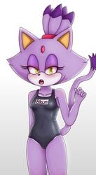 1girls 2019 anthro bedroom_eyes blaze_the_cat blush breasts cameltoe clothed clothing colored cute_fangs domestic_cat es74 eyelashes felid feline felis female female_only fur furry hairband half-closed_eyes hi_res looking_at_viewer mammal mobian_(species) multicolored_fur one-piece_swimsuit open_mouth png purple_fur school_swimsuit seductive sega simple_background solo sonic_(series) sonic_the_hedgehog_(series) swimsuit tongue two_tone_fur video_games white_background white_fur yellow_eyes