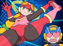 ass bodysuit kabeume mega_man mega_man_battle_network megaman.exe roll.exe skin_tight standing standing_on_one_leg thick_thighs thighs tight tight_clothes tight_clothing tight_shirt