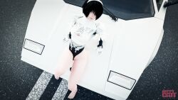 3d 3d_(artwork) black_hair feet female hair_over_one_eye looking_at_viewer nier nier:_automata nier_(series) nippycattstudio toenail_polish toenails toes yorha_2b