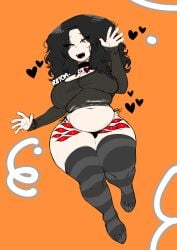 ass belly belly_bulge big_belly big_breasts black_hair breasts fat_ass fat_breasts heterosexual horny horny_female huge_ass huge_breasts mental_illness panties plump r8toa scars scars_on_thighs schizophrenia self-harm_scars stockings straight straight thicc thick_ass thick_thighs thighs thong toa_(r8toa) toes