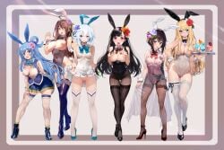 6+girls absurdres ahoge alternate_costume animal_ears anklet aqua_(konosuba) ass_visible_through_thighs ayase_shichikai bare_shoulders black_bow black_bowtie black_hair black_leotard black_sleeves blonde_hair blue_bow blue_eyes blue_hair blue_leotard blue_skirt blush boots border bow bowtie bra breasts breasts_apart breasts_out brown_hair brown_pantyhose cameltoe candy chris_(konosuba) closed_mouth clothes_lift collar commentary_request condom condom_wrapper covered_navel covered_nipples cum cum_on_body cup darkness_(konosuba) detached_collar dress drinking_glass facial fake_animal_ears fake_tail fellatio_gesture flower food full_body groin hair_between_eyes hair_flower hair_ornament hair_rings hand_on_own_thigh hands_up high_heel_boots high_heels highleg highleg_leotard highres holding holding_tray jewelry kono_subarashii_sekai_ni_shukufuku_wo! lace-trimmed_sleeves lace-trimmed_thighhighs lace_trim large_breasts leaning_forward legs_apart leotard leotard_peek leotard_pull leotard_under_clothes lifting_own_clothes long_hair looking_at_viewer megumin multiple_girls necklace nipples open_clothes open_mouth open_shirt outside_border pantyhose playboy_bunny pleated_skirt puffy_nipples purple_bow purple_bowtie purple_eyes pussy rabbit_ears rabbit_tail reaching reaching_towards_viewer red_bow red_bowtie red_eyes red_leotard scar scar_on_cheek scar_on_face see-through_clothes see-through_dress see-through_leotard shoes short_hair_with_long_locks side_slit single_hair_ring single_sleeve skirt skirt_lift sleeveless sleeveless_dress small_breasts smile standing strapless strapless_leotard tail thigh_boots thigh_strap thighhighs thighhighs_over_pantyhose thighhighs_under_boots thighs tongue tongue_out traditional_bowtie tray underwear white_collar white_dress white_hair white_leotard white_thighhighs white_wrist_cuffs wiz_(konosuba) wrist_cuffs x_hair_ornament yellow_eyes yuiyui_(konosuba)