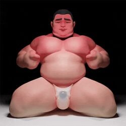 1boy 2023 3d animated ass black_background black_hair blush bulge buzz_cut choker chubby daddy_jord gay gif kneeling light_skin male male_only moobs muscular nipple_play nipples original simple_background slightly_chubby solo yaoi