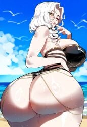 ai_generated ass ass_focus beach big_ass big_breasts big_butt big_thighs bikini_top carmilla_(fate) carmilla_(swimsuit_rider) choker curvy curvy_female curvy_figure dijiai fate/grand_order fate_(series) finger_to_mouth focus from_behind hourglass_figure looking_at_viewer massive_ass massive_butt nsfw ocean one_eye_closed outdoors round_ass round_butt smiling standing strapless teeth thiccwithaq_(ai_style) thick thick_ass thick_butt thick_legs thick_thighs thighs white_hair wide_hips yellow_eyes