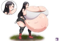 1girls alternate_breast_size ass belly belly_bigger_than_head black_hair bloated_belly blush breasts_bigger_than_head breasts_bigger_than_torso breasts_on_belly clothed clothing female female_focus female_only fetal_movement final_fantasy final_fantasy_vii fingerless_gloves gigantic_breasts hand_on_belly huge_breasts hyper hyper_belly hyper_breasts hyper_pregnancy long_hair one_eye_closed pregnant pregnant_female ready_to_pop red_eyes round_butt shoes simple_background skindentation skirt solo standing stockings thick_thighs thighs tifa_lockhart timaeus watermark white_background