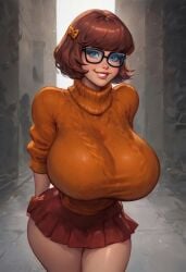 ai_generated aibro big_breasts bubble_butt glasses huge_breasts large_breasts nerdy_female round_ass scooby-doo smile sweater sweater_puppies velma_dinkley