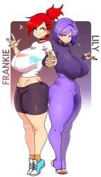 2girls ass big_ass big_breasts big_nipples big_thighs blush breasts duolingo feet female female_focus female_only foster's_home_for_imaginary_friends frankie_foster gigantic_breasts gigantic_thighs goth goth_girl holding_hands huge_ass huge_breasts huge_nipples huge_thighs js4935 leggings lily_(duolingo) looking_at_viewer nipple_bulge nipples nipples_visible_through_clothing purple_eyes purple_hair red_hair short_hair stirrup_legwear sweater tagme thick_hips thick_thighs thighs toeless_legwear