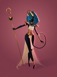 anthro anthrofied artist_request black_fur cat cat_ears cat_tail egyptian egyptian_clothes egyptian_mythology feline furry looking_away scepter simple_background