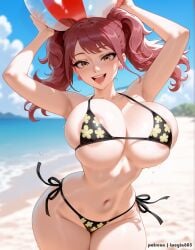 1girls ai_generated atlus beach bikini breasts brown_hair female hips huge_breasts kujikawa_rise light-skinned_female light_skin long_hair lucyla outdoors persona persona_4 solo thick_thighs thighs twintails wide_hips