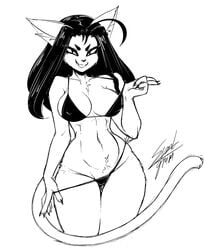 1girls anthro anthrofied artist_request bikini black_and_white black_hair cat cat_ears cat_tail catgirl feline feline_humanoid female female_only furry katherine_(sem-l-grim) large_breasts lewdygrim looking_at_viewer monochrome naughty naughty_face sem-l-grim smile smirk source_request thick_thighs