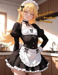 1man ai_generated anime_girl cute cute_girl maid_uniform monogatari_(series) oshino_shinobu petite petite_body petite_breasts petite_female small_breasts solo_female teen teen_girl teenage_girl uniwaifu
