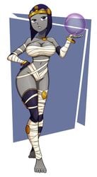 1girls alternate_breast_size bandage bare_shoulders barefoot big_breasts breasts cleavage color cosplay curvy dc dc_comics egyptian feet female female_only grey_skin hips jewelry large_breasts menat menat_(cosplay) mummy navel purple_eyes purple_hair rachel_roth raven_(dc) ravenravenraven solo street_fighter teen_titans thick_thighs toes wide_hips