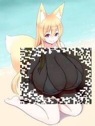 beach bikini breasts_bigger_than_head fox fox_ears fox_girl gigantic_breasts glitch huge_breasts large_breasts shake_your_screen tight_fit