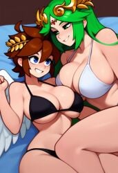 2girls ai_generated angel angel_wings bikini breasts genderswap_(mtf) kid_icarus large_breasts nintendo palutena pit_(kid_icarus) rule_63 yuri