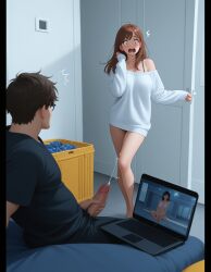 ai_generated caught caught_cumming caught_in_the_act caught_masturbating caught_naked caught_while_cumming exposed_penis shocked shocked_expression siblings surprise surprised surprised_expression surprised_face walked_in_on watching_porn