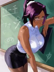 1female 1girls bleach bleach:_the_thousand-year_blood_war insomn_bion shihouin_yoruichi teacher_outfit