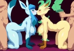 2boys 2girls ai_generated blue_eyes blue_nipples brown_eyes colored_nipples doggy_style french_kiss french_kissing glaceon green_nipples hillnexai huge_breasts kissing leafeon nipples novelai on_all_fours orgy orgy_sex penis_in_pussy pokemon pokemon_(species) pokemon_dppt sex tail