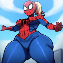 1girls alternate_universe blonde_hair curvaceous curvy female genderswap_(mtf) large_breasts marvel marvel_comics mullon spider-girl spider-man_(series) thick_thighs voluptuous voluptuous_female wide_hips