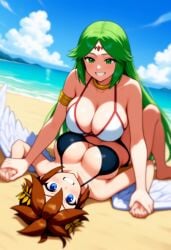 2girls ai_generated angel angel_wings breasts genderswap_(mtf) goddess kid_icarus large_breasts nintendo palutena pit_(kid_icarus) rule_63 yuri