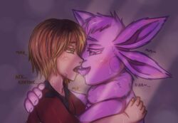 anthro_on_human crossover crossover_kiss gay haikyuu!! kenma_kozume kissing moonzy moonzy_(character) purple_fur sweating