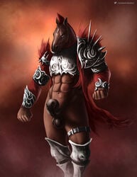 animal_genitalia animal_penis anthro armor balls big_penis black_balls black_penis equid equine equine_penis hi_res horse horsecock knight male male_only mammal penis satanic_monkey solo