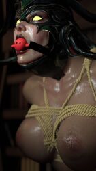 1girls 3d ball_gag bondage breasts female gag gagged ghostink47 hela marvel nipples norse_mythology rope solo