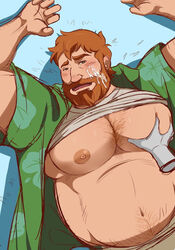 2boys after_orgasm areolae arm_hair arms_up bara beard big_belly big_nipples big_pecs blush body_hair breast_grab brian_harding busty chest_hair chubby clothed cum cum_on_face cute daddy_kink disembodied_hands dream_daddy:_a_dad_dating_simulator ducka-98 faceless_male facial_hair gay gay_daddy grass green_eyes hairy hawaiian_shirt large_areolae light_skin looking_at_viewer looking_pleasured male_only moobs muscle_gut muscular nipple_holes nipples on_back open_shirt orange_hair outdoors pec_grasp pecs pov presenting_breasts shadow shirt tank_top_lift treasure_trail twink_groping_daddy