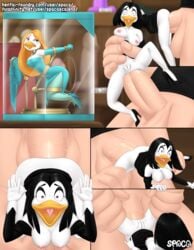 2018 anal anal_sex anatid anseriform anthro anthro_penetrated areola avian balls beak big_breasts bird black_hair breasts clothed clothing comic disney don_bluth duck duo faceless_male female fingering fingering_partner hair human human_on_anthro human_penetrating human_penetrating_anthro humanoid_hands interspecies large_insertion living_sex_toy looking_at_viewer magica_de_spell male male_on_anthro mammal micro nipples open_mouth penetration pussy sex_shop size_difference spaca straight text