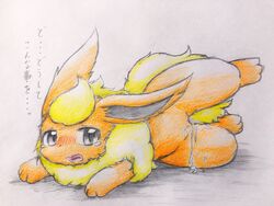 ... 1girls 3_toes big_ears black_eyes blush canid canine chest_tuft colored_pencil_(artwork) dripping ears_back eeveelution eiroru feet female female_only feral flareon fluffy fluffy_ears fur furry grey_eyes hi_res japanese_text leg_up long_ears lying mammal nintendo nude on_side open_mouth orange_fur paws pokémon_(species) pokemon pokemon_(species) pokemon_rgby pussy pussy_juice sketch snout solo spread_legs spreading text thick_thighs toes tongue traditional_media_(artwork) translation_request tuft video_games wet wide_hips yellow_fur yellow_tail