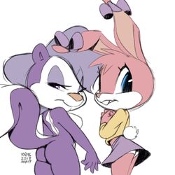 2girls anthro babs_bunny female fifi_la_fume furry nude panties tiny_toon_adventures xylas