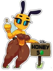 1girls antennae bee bee_(minecraft) big_eyelashes blue_eyes blush breasts completely_nude female female_only gcfmug honey leaking looking_at_viewer minecraft mouthless navel nude nude_female offering pussy shortstack sign simple_background solo stinger thick_thighs wings